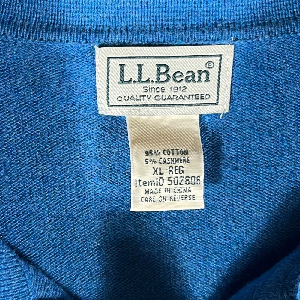 L.L.Bean‎ Mens Long Sleeve Polo Shirt XL Blue Cotton Cashmere Blend Knit
